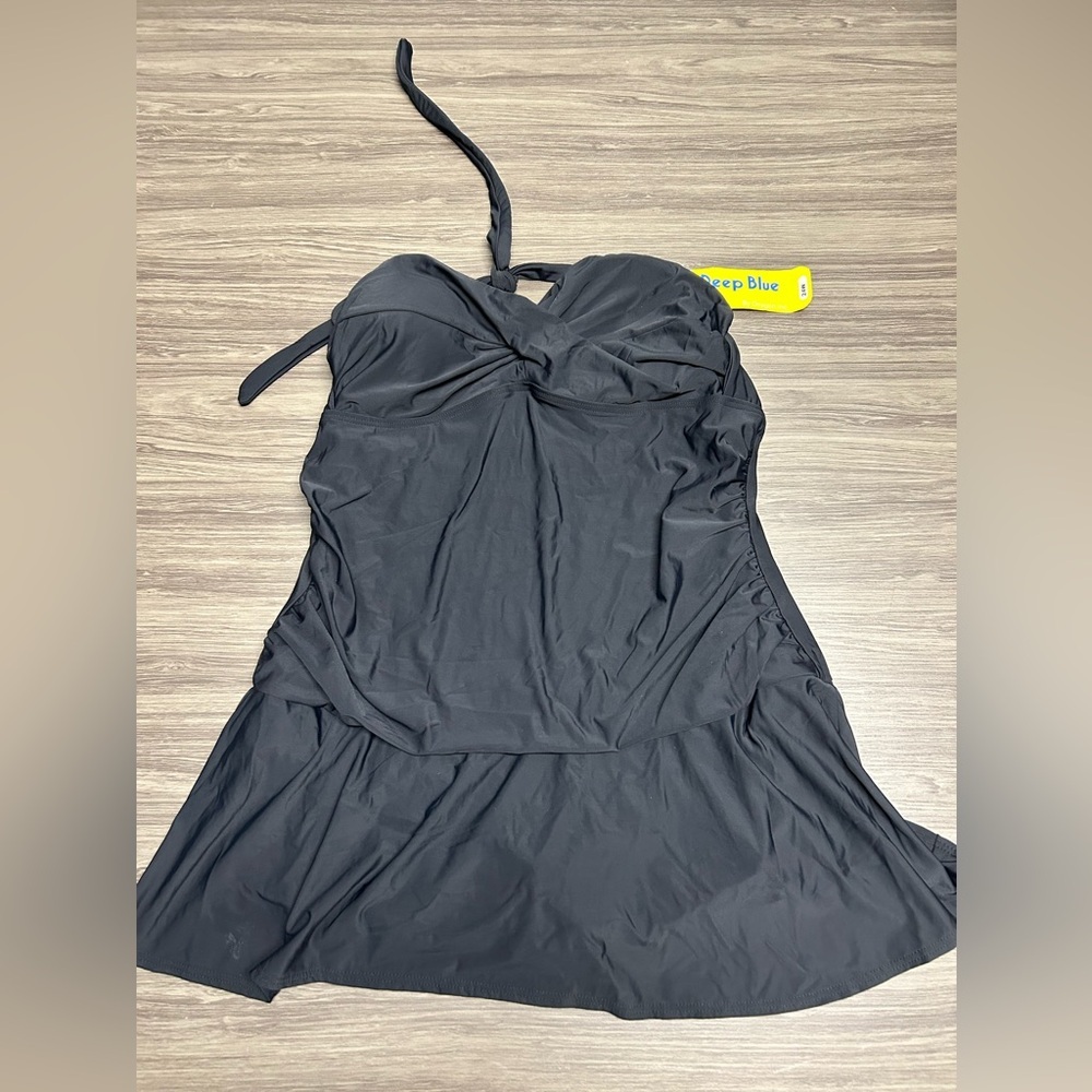 Deep Blue Black One Piece Swim Suit Size 24W NWT